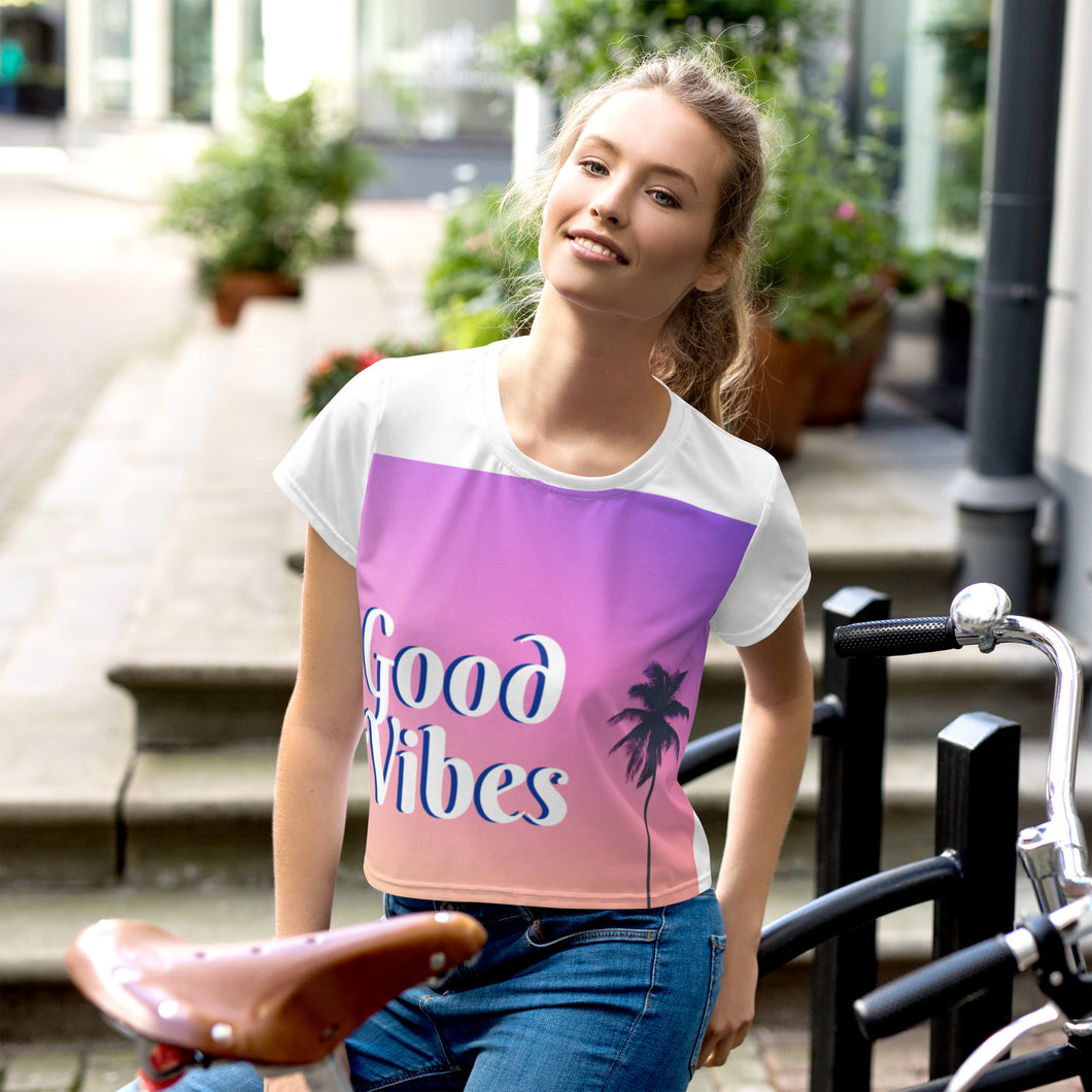 Flawless Good Vibes All-Over Print Crop Tee