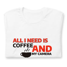 Load image into Gallery viewer, Coffee and my camera Unisex t-shirt
